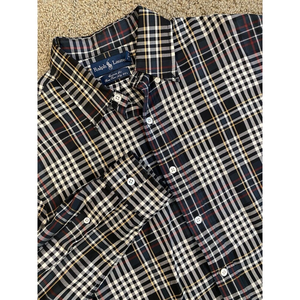 VTG  Polo Ralph Lauren Shirt Mens L Multicolor Plaid Long Sleeve‎ Two Ply Cotton